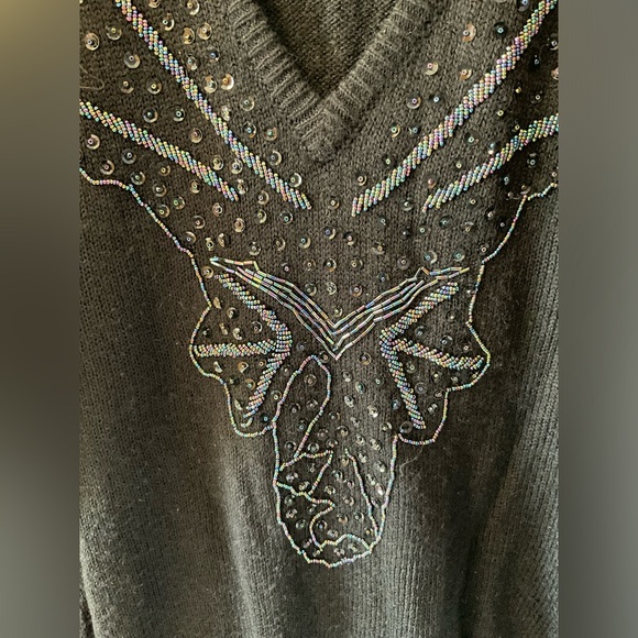 Vintage 1980s beaded sequin black sweater size 38 M/L women’s shoulder pads - Picture 7 of 12